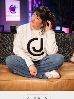 Crime Junkie Podcast Cozy Crewneck Sweatshirt with Bold Logo - Light Gray